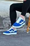 J160 Bağcıklı Ortopedik Taban Süet Erkek Sneaker Günlük Ayakkabı BT Mavi/Beyaz