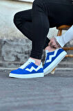 J160 Bağcıklı Ortopedik Taban Süet Erkek Sneaker Günlük Ayakkabı BT Mavi/Beyaz