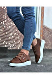 J026 Bağcıksız 3 Bant Lastikli Ortopedik Taban Erkek Sneaker Günlük Ayakkabı BT Taba