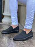J114 Bağcıklı Ortopedik Taban Triko Erkek Spor Sneaker Ayakkabı ST Siyah