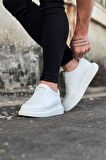 J023 Bağcıksız Lastikli Ortopedik Taban Erkek Sneaker Günlük Ayakkabı BT Beyaz