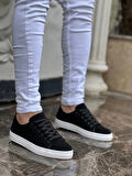 J122 Bağcıklı Ortopedik Taban Günlük Süet Erkek Spor Sneaker Ayakkabı BT Siyah