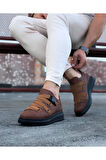 J033 Bağcıksız 4 Bant Lastikli Tokalı Ortopedik Taban Erkek Sneaker Günlük Ayakkabı ST Taba