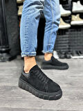 J144 Bağcıklı Ortopedik Taban Erkek Günlük Süet Sneaker Spor Ayakkabı ST Siyah