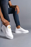 J161 Bağcıksız Lastikli Ortopedik Taban Erkek Sneaker Günlük Ayakkabı BT Beyaz