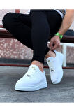 J011 Bağcıklı Ortopedik Taban Erkek Sneaker Günlük Ayakkabı BT Beyaz