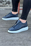 J010 Bağcıksız Fermuarlı Ortopedik Taban Erkek Sneaker Günlük Ayakkabı BT Lacivert