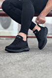 J063 Bağcıklı Ortopedik Taban Triko Erkek Sneaker Günlük Spor Ayakkabı ST Siyah
