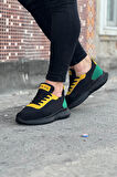 J063 Bağcıklı Ortopedik Taban Triko Erkek Sneaker Günlük Spor Ayakkabı ST Siyah/Sarı