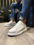 J044 Bağcıklı Ortopedik Taban Erkek Kapitone Desenli Günlük Sneaker Spor Ayakkabı BT Beyaz