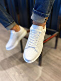 J044 Bağcıklı Ortopedik Taban Erkek Kapitone Desenli Günlük Sneaker Spor Ayakkabı BT Beyaz