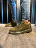 J044 Bağcıklı Ortopedik Taban Erkek Günlük Süet Sneaker Spor Ayakkabı HT Haki