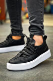 J159 Saturn Ortopedik Taban Günlük Cilt Erkek Sneaker Spor Ayakkabı CBT Siyah