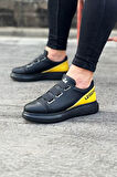 J029 Bağcıksız 3 Bant Lastikli Legend Ortopedik Taban Erkek Sneaker Günlük Ayakkabı ST Siyah/Sarı