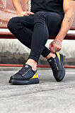 J029 Bağcıksız 3 Bant Lastikli Legend Ortopedik Taban Erkek Sneaker Günlük Ayakkabı ST Siyah/Sarı