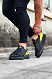 J029 Bağcıksız 3 Bant Lastikli Legend Ortopedik Taban Erkek Sneaker Günlük Ayakkabı ST Siyah/Sarı