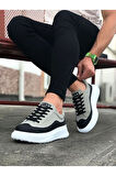 J507 Bağcıklı Ortopedik Taban Erkek Sneaker Günlük Ayakkabı BT Gri/Siyah