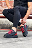 J029 Bağcıksız 3 Bant Lastikli Legend Ortopedik Taban Erkek Sneaker Günlük Ayakkabı ST Siyah/Kırmızı