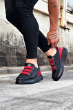 J029 Bağcıksız 3 Bant Lastikli Legend Ortopedik Taban Erkek Sneaker Günlük Ayakkabı ST Siyah/Kırmızı