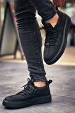 J159 Saturn Ortopedik Taban Günlük Cilt Erkek Sneaker Spor Ayakkabı CST Siyah