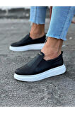 J049 Bağcıksız Lastikli Ortopedik Taban Erkek Sneaker Günlük Ayakkabı BT Siyah