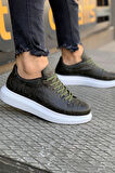 J044 Bağcıklı Ortopedik Taban Erkek Desenli Günlük Sneaker Spor Ayakkabı BT Haki