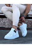 J033 Bağcıksız 4 Bant Lastikli Tokalı Ortopedik Taban Erkek Sneaker Günlük Ayakkabı BT Beyaz