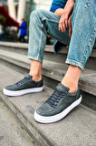 J015 First Edition Ortopedik Taban Günlük Cilt Erkek Sneaker Spor Ayakkabı CBT Antrasit