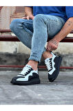 J301 Bağcıklı Ortopedik Taban Erkek Sneaker Günlük Ayakkabı ST Siyah/Beyaz