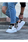 J094 Bağcıklı Ortopedik Taban Erkek Sneaker Günlük Ayakkabı BT Beyaz/Siyah