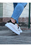 J094 Bağcıklı Ortopedik Taban Erkek Sneaker Günlük Ayakkabı BT Beyaz/Siyah