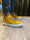 J421 Bağcıklı Ortopedik Taban Erkek Günlük Süet Sneaker Spor Ayakkabı BT Sarı