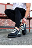 J029 Bağcıksız 3 Bant Lastikli Legend Ortopedik Taban Erkek Sneaker Günlük Ayakkabı ST Siyah/Beyaz