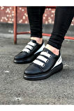 J029 Bağcıksız 3 Bant Lastikli Legend Ortopedik Taban Erkek Sneaker Günlük Ayakkabı ST Siyah/Beyaz