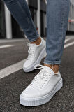 J017 Pyramid Ortopedik Taban Günlük Cilt Erkek Sneaker Spor Ayakkabı CBT Beyaz
