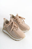 ALYA Bağcıklı Ortopedik Taban Taşlı Kadın Sneaker Spor Ayakkabı BT - Krem