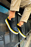J979 Santoni Ortopedik Taban Günlük Cilt Erkek Sneaker Spor Ayakkabı CBT Siyah/Sarı
