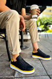 J979 Santoni Ortopedik Taban Günlük Cilt Erkek Sneaker Spor Ayakkabı CBT Siyah/Sarı