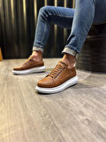 J814 Bağcıklı Ortopedik Taban Erkek Günlük Sneaker Spor Ayakkabı BT Taba