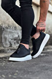 J010 Bağcıksız Fermuarlı Ortopedik Taban Erkek Sneaker Günlük Ayakkabı BT Siyah