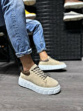 J144 Bağcıklı Ortopedik Taban Erkek Günlük Süet Sneaker Spor Ayakkabı BT Vizon