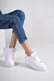 ALINA Bağcıklı Ortopedik Taban Kadın Sneaker Günlük Ayakkabı BT Beyaz/Turuncu
