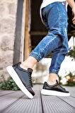 J257 Estrella Ortopedik Taban Günlük Cilt Erkek Sneaker Spor Ayakkabı CBT Siyah