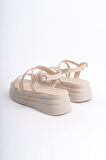 ELSA İnce Tokalı Şerit Detaylı Ortopedik Taban Kadın Sandalet KT Krem
