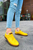 J157 Retro Ortopedik Taban Günlük Cilt Erkek Sneaker Spor Ayakkabı CTT Sarı