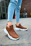 J089 Low Top Lace Up Ortopedik Taban Günlük Cilt Erkek Sneaker Spor Ayakkabı CBT Taba