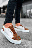 J169 Thorn Ortopedik Taban Günlük Cilt Erkek Sneaker Spor Ayakkabı CBT Taba/Beyaz