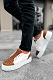 J169 Thorn Ortopedik Taban Günlük Cilt Erkek Sneaker Spor Ayakkabı CBT Taba/Beyaz
