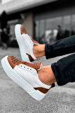 J169 Thorn Ortopedik Taban Günlük Cilt Erkek Sneaker Spor Ayakkabı CBT Taba/Beyaz