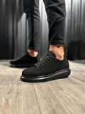 J044 Bağcıklı Ortopedik Taban Erkek Günlük Süet Sneaker Spor Ayakkabı ST Siyah